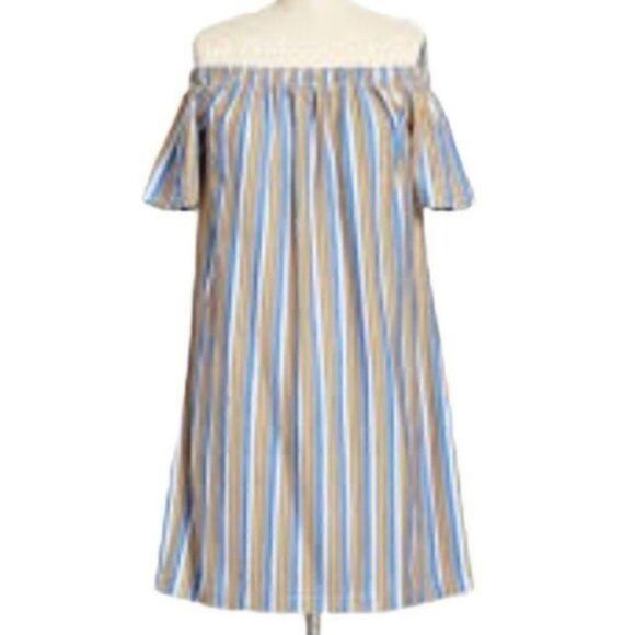 Modcloth Off Shoulder Rayon Mini Dress Cape Cod Cutie Blue S - Picture 9 of 10